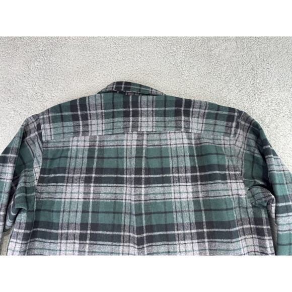 LL Bean Shirt Men Large Green Plaid Chamois Flannel Vintage Heavyweight Trad Fit - Picture 8 of 15